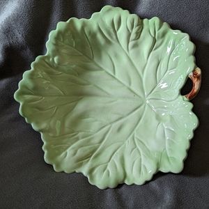 Vintage Carlton Ware Large Light Green Leaf Bowl~Twig Handle~Staffordshire~9.5”L